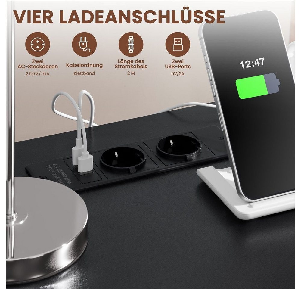 Yaheetech Nachttisch mit Ladestation, 2 USB-Anschlüsse und 2 AC-Steckdosen (1-St), Beistelltisch mit 3 Schubladen, 45,5 × 35,5 × 60,5 cm – Bild 5 von 5