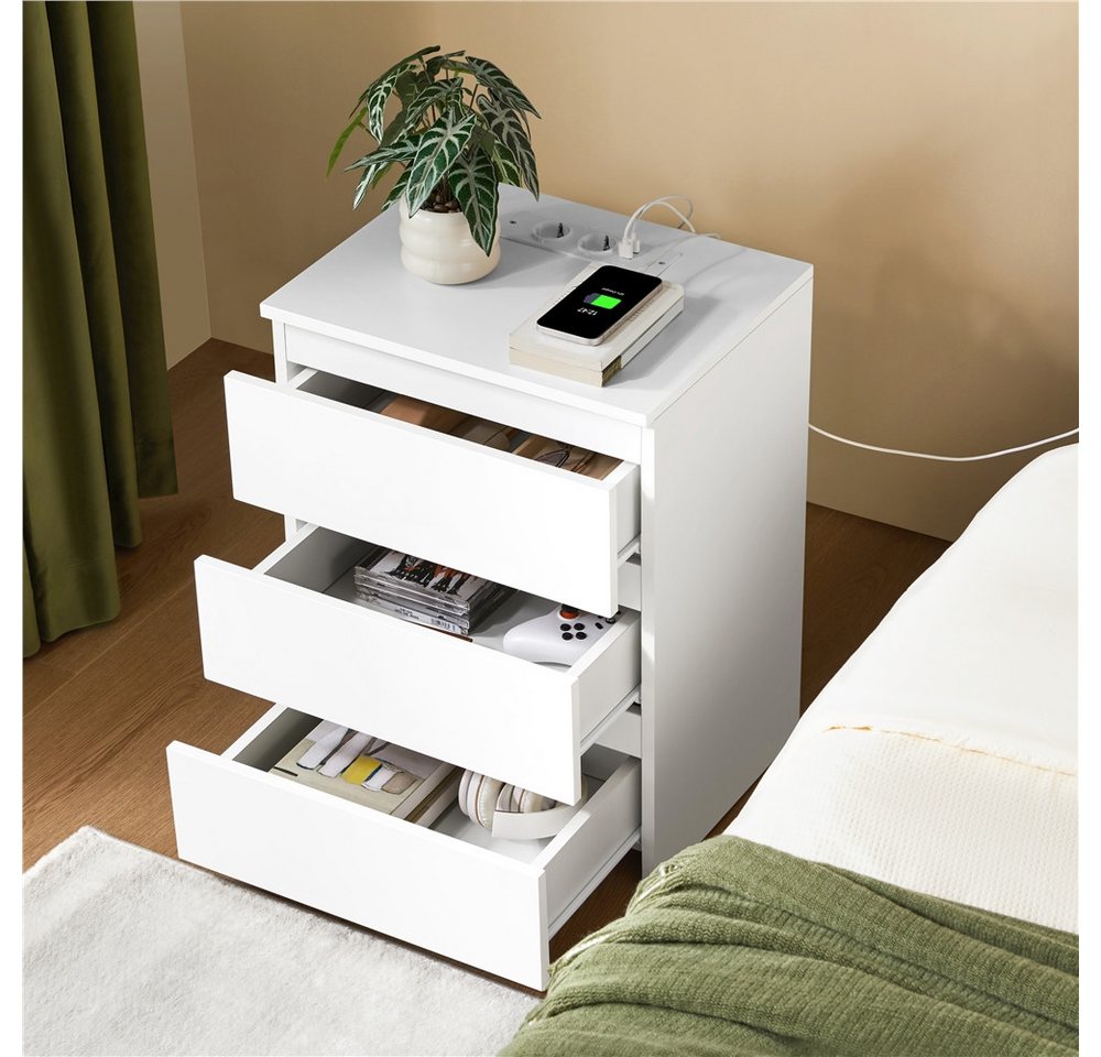 Yaheetech Nachttisch mit Ladestation, 2 USB-Anschlüsse und 2 AC-Steckdosen (2-St), Beistelltisch mit 3 Schubladen, 45,5 × 35,5 × 60,5 cm – Bild 3 von 5