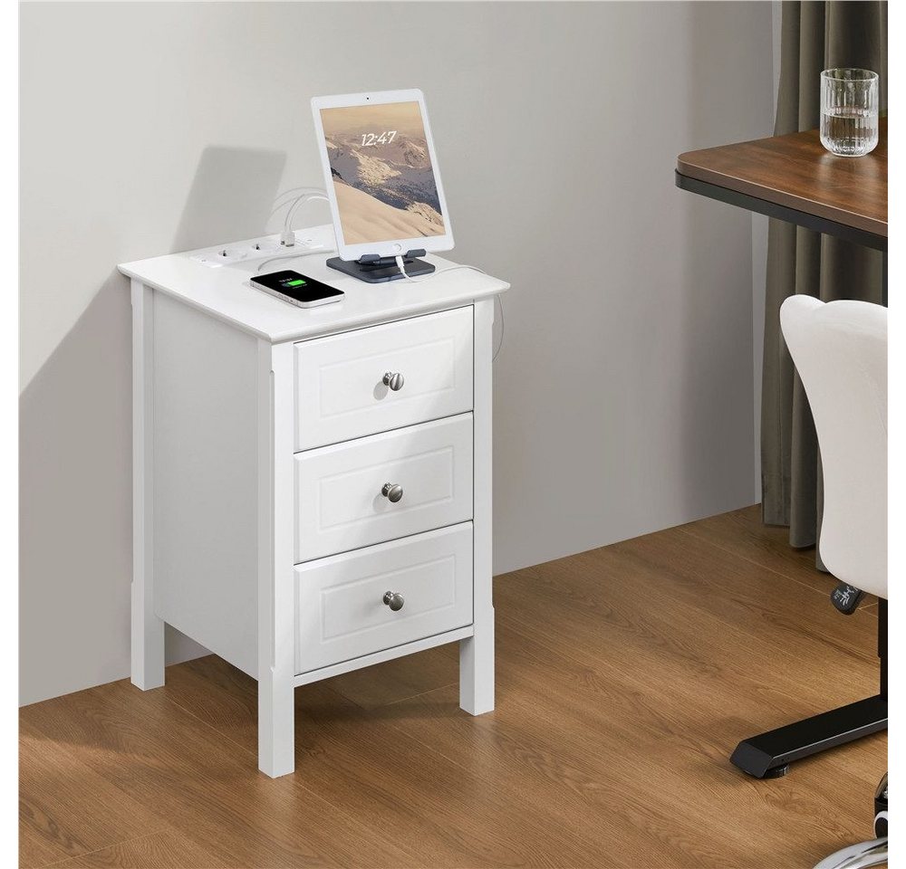 Yaheetech Nachttisch mit Ladestation und 3 Schubladen (1-St), Moderner Beistelltisch, 2 USB-Anschlüssen und 2 AC-Steckdosen – Bild 2 von 5