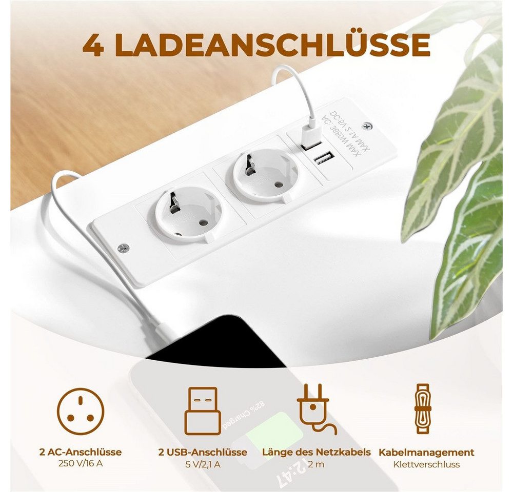 Yaheetech Nachttisch mit Ladestation und 3 Schubladen (1-St), Moderner Beistelltisch, 2 USB-Anschlüssen und 2 AC-Steckdosen – Bild 5 von 5
