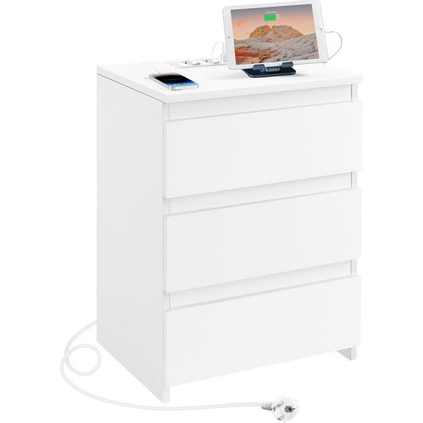 Yaheetech Nachttisch mit Ladestation, 2 USB-Anschlüsse und 2 AC-Steckdosen (1-St), Beistelltisch mit 3 Schubladen, 45,5 × 35,5 × 60,5 cm