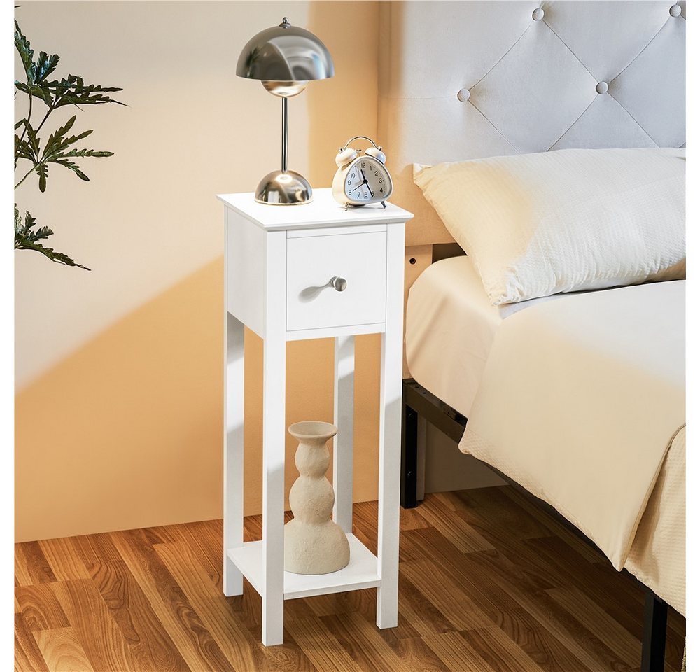 Yaheetech Nachttisch Schmaler Sofatisch (1-St), Beistelltisch mit Schublade und offener Ablage, 25 × 25 × 70 cm – Bild 2 von 5