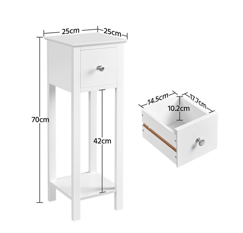 Yaheetech Nachttisch Schmaler Sofatisch (1-St), Beistelltisch mit Schublade und offener Ablage, 25 × 25 × 70 cm – Bild 4 von 5