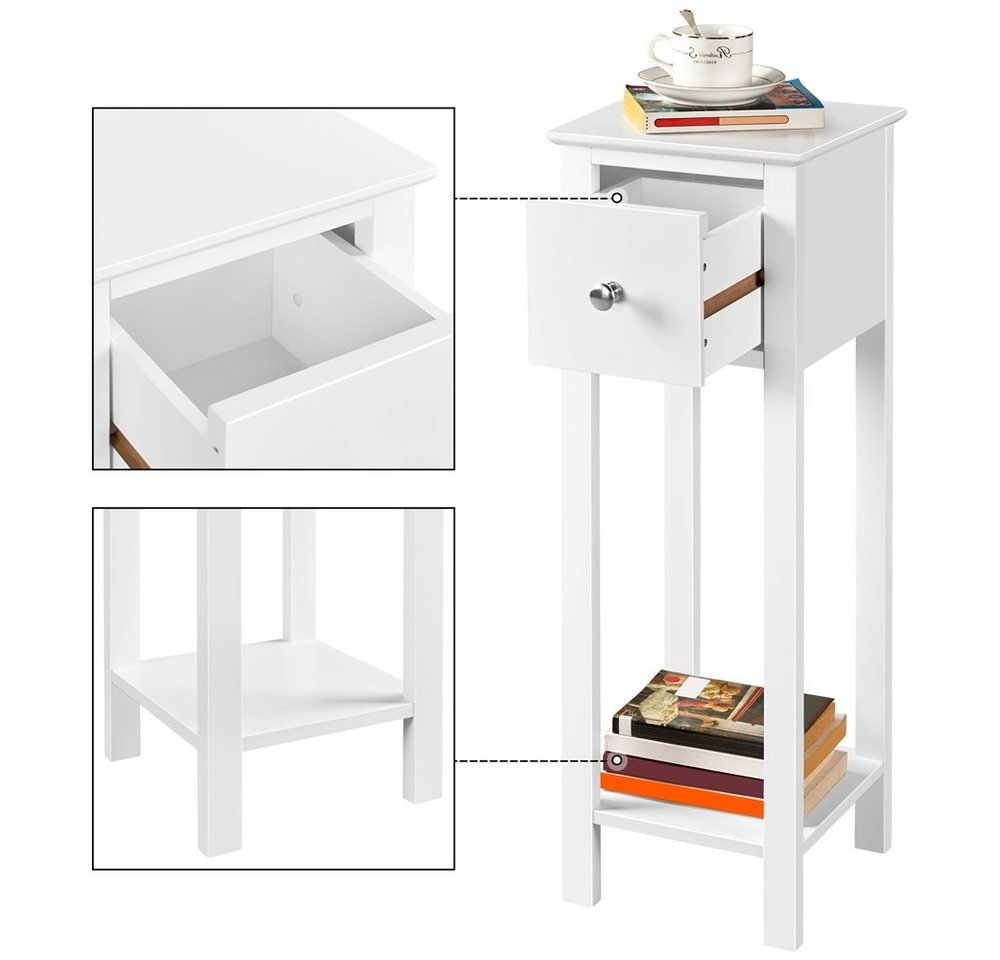 Yaheetech Nachttisch Schmaler Sofatisch (1-St), Beistelltisch mit Schublade und offener Ablage, 25 × 25 × 70 cm – Bild 5 von 5