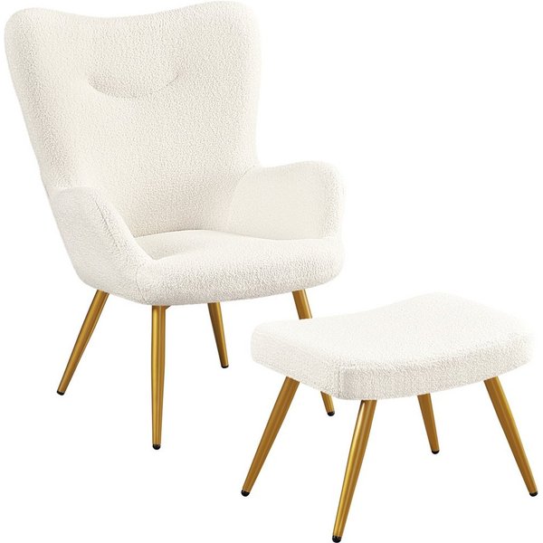 Yaheetech Ohrensessel Relaxsessel mit Hocker, Loungesessel mit Klappbarer Rückenlehne