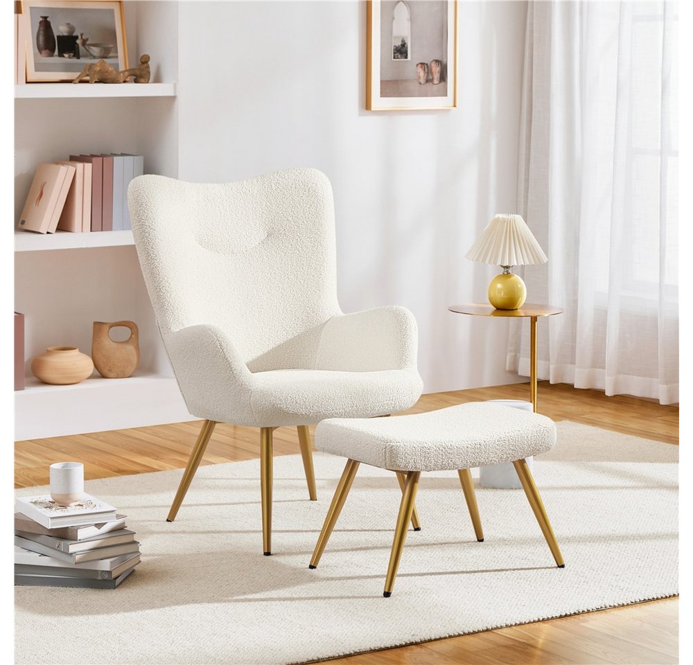 Yaheetech Ohrensessel Relaxsessel mit Hocker, Loungesessel mit Klappbarer Rückenlehne – Bild 2 von 5