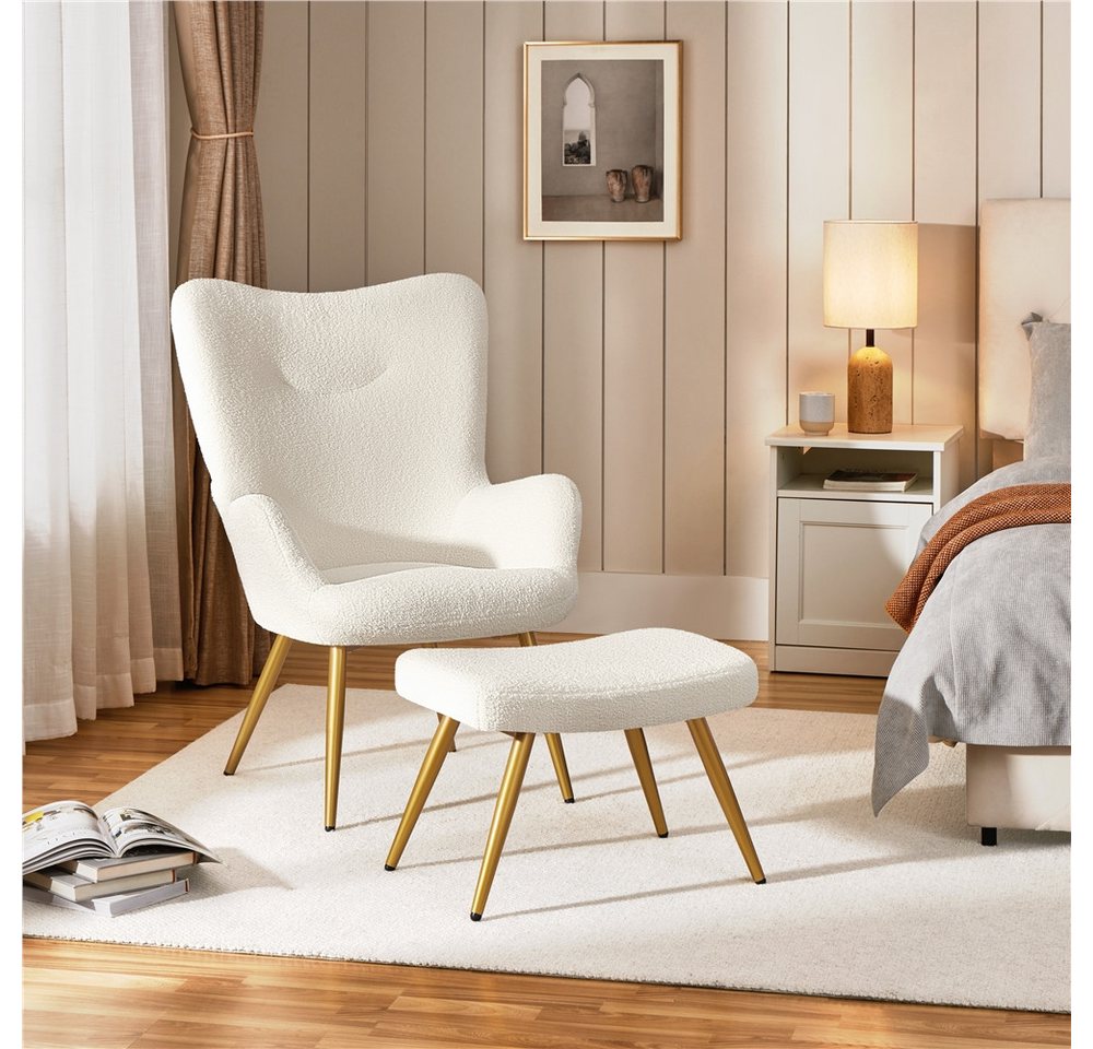 Yaheetech Ohrensessel Relaxsessel mit Hocker, Loungesessel mit Klappbarer Rückenlehne – Bild 3 von 5