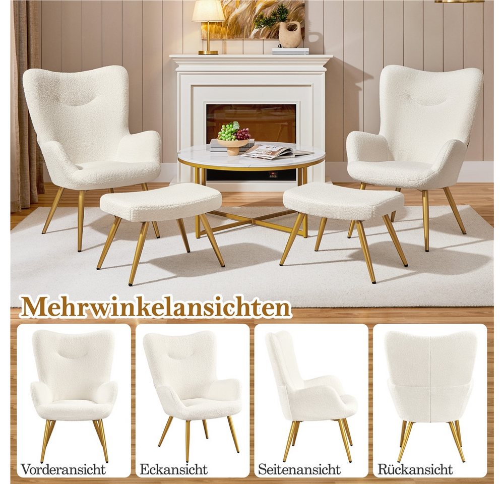 Yaheetech Ohrensessel Relaxsessel mit Hocker, Loungesessel mit Klappbarer Rückenlehne – Bild 5 von 5