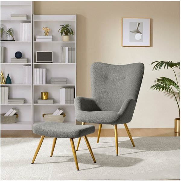 Yaheetech Ohrensessel Relaxsessel mit Hocker, Loungesessel mit Klappbarer Rückenlehne