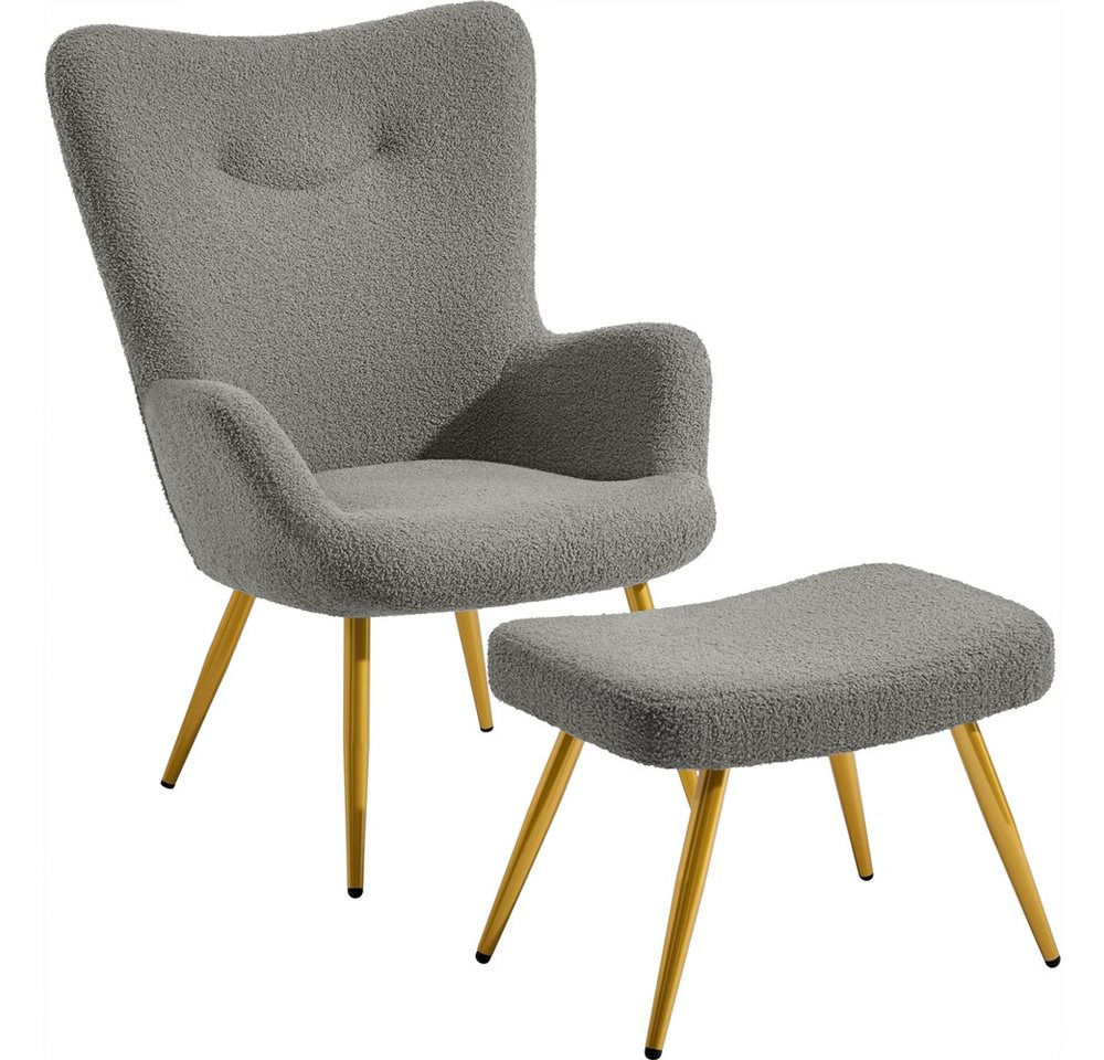 Yaheetech Ohrensessel Relaxsessel mit Hocker, Loungesessel mit Klappbarer Rückenlehne – Bild 2 von 5