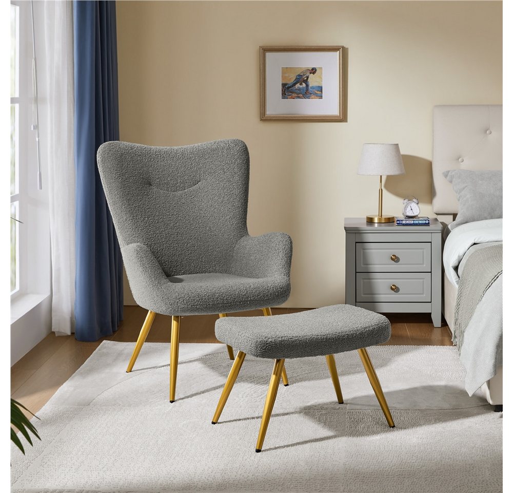 Yaheetech Ohrensessel Relaxsessel mit Hocker, Loungesessel mit Klappbarer Rückenlehne – Bild 3 von 5
