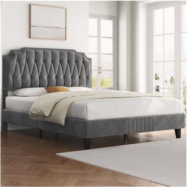 Yaheetech Polsterbett Bettgestell, Doppelbett 140 × 200 cm, mit höhenverstellbarem Kopfteil