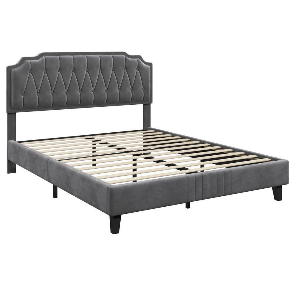 Yaheetech Polsterbett Bettgestell, Doppelbett 140 × 200 cm, mit höhenverstellbarem Kopfteil – Bild 2 von 5