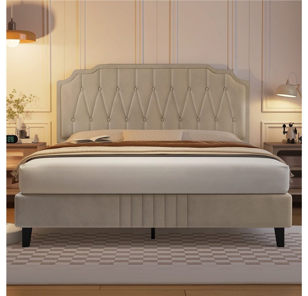 Yaheetech Polsterbett Bettgestell, Doppelbett 140 × 200 cm, mit höhenverstellbarem Kopfteil – Bild 3 von 5