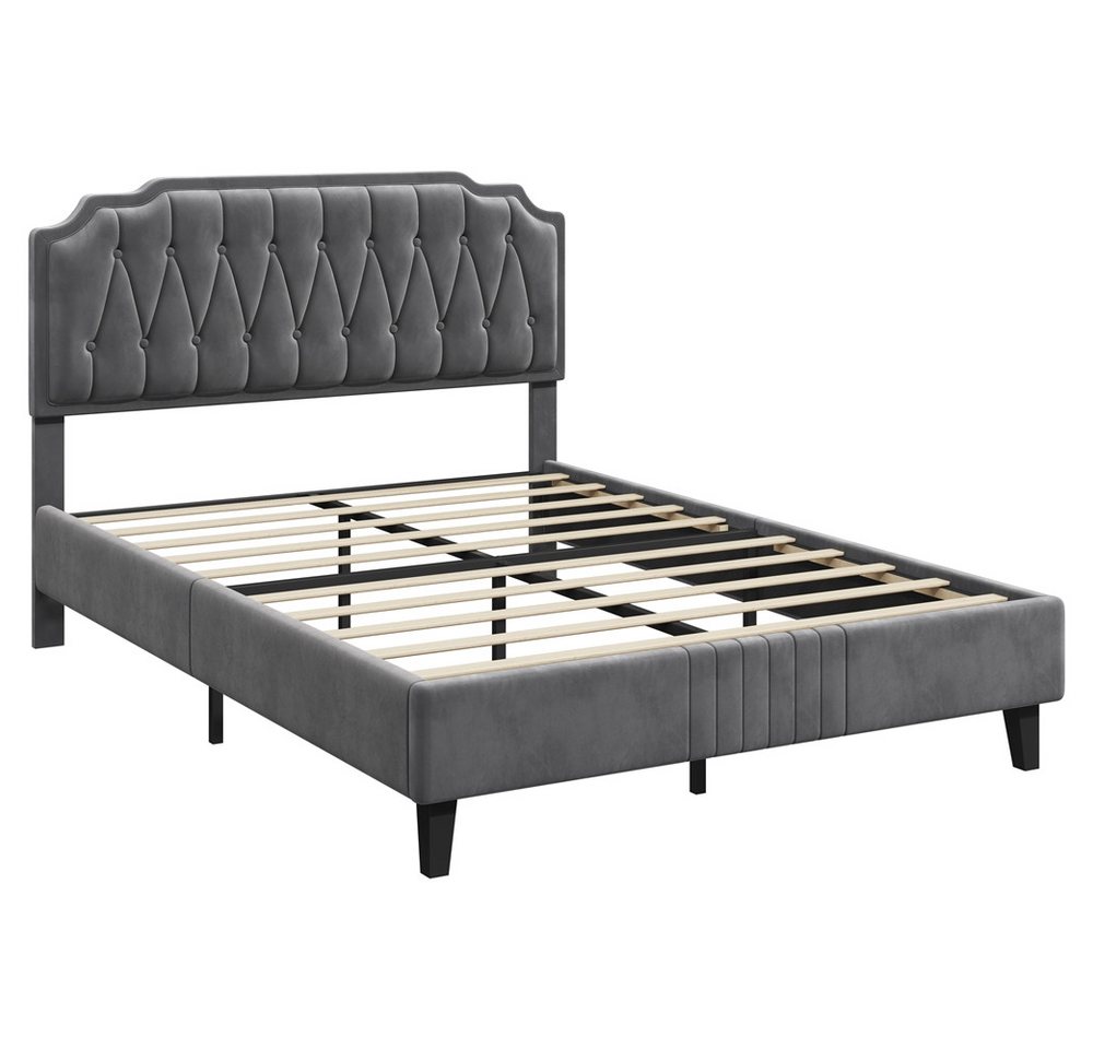 Yaheetech Polsterbett Bettgestell, Doppelbett 160 × 200 cm, mit höhenverstellbarem Kopfteil – Bild 2 von 5