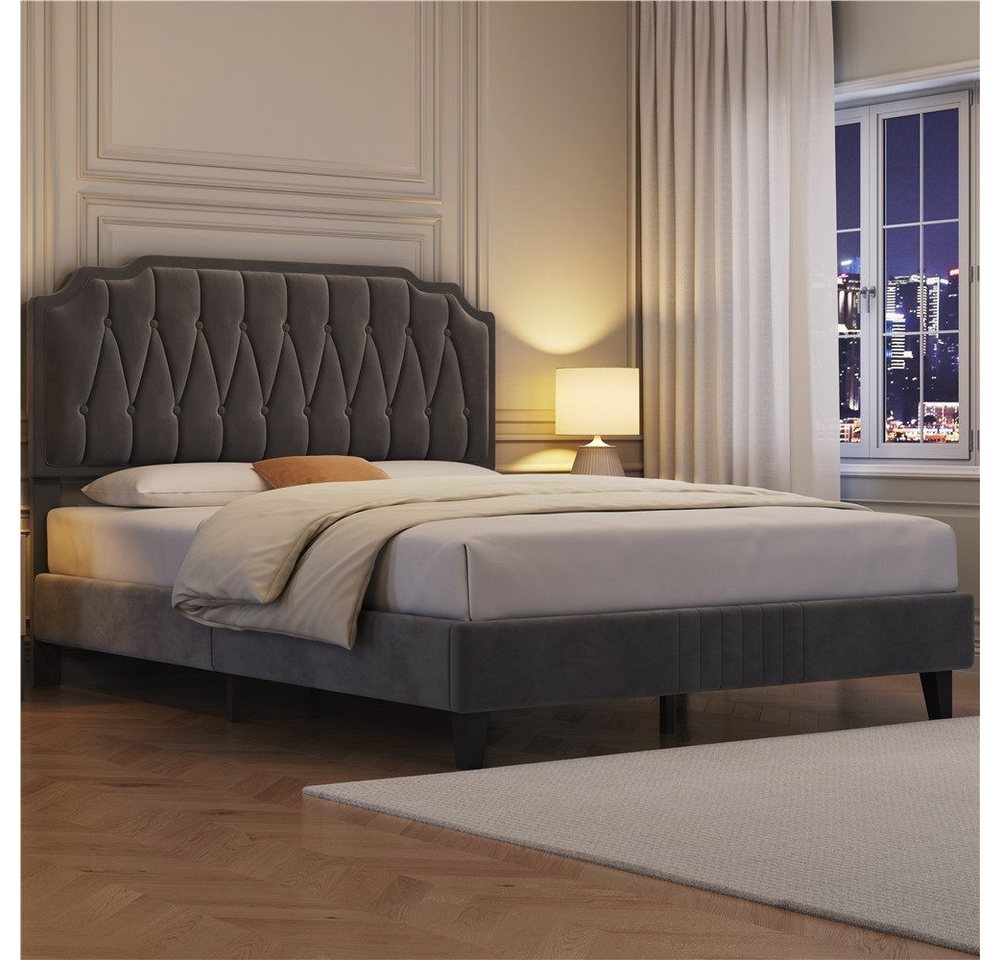 Yaheetech Polsterbett Bettgestell, Doppelbett 160 × 200 cm, mit höhenverstellbarem Kopfteil – Bild 3 von 5