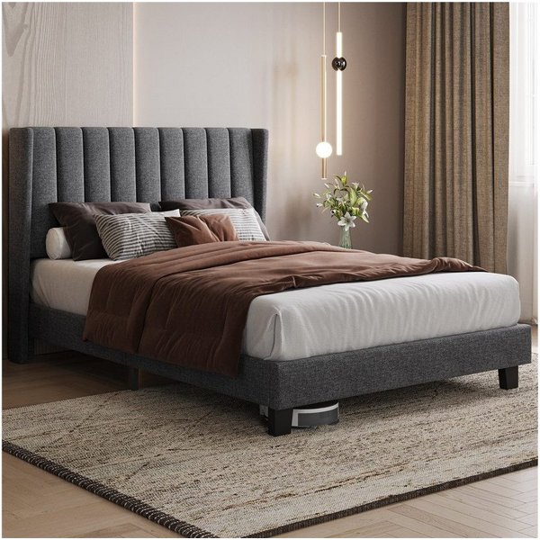 Yaheetech Polsterbett Doppelbett, Bettgestell mit gepolstertem Kopfteil & Lattenrost, 140 x 200 cm
