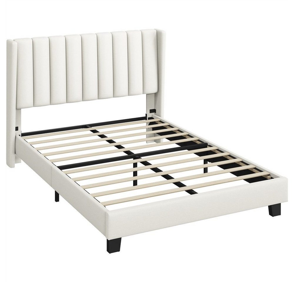 Yaheetech Polsterbett Doppelbett, Bettgestell mit gepolstertem Kopfteil & Lattenrost, 140 x 200 cm – Bild 2 von 5