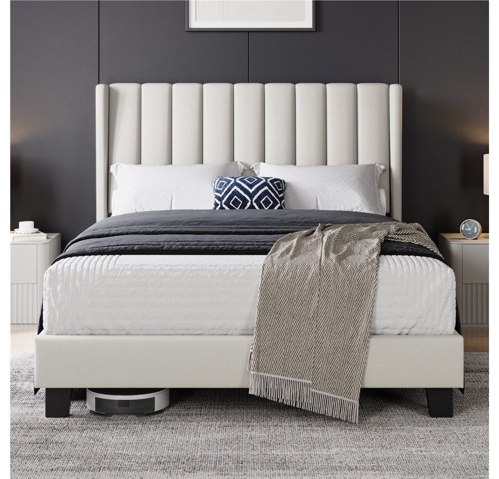 Yaheetech Polsterbett Doppelbett, Bettgestell mit gepolstertem Kopfteil & Lattenrost, 140 x 200 cm – Bild 3 von 5