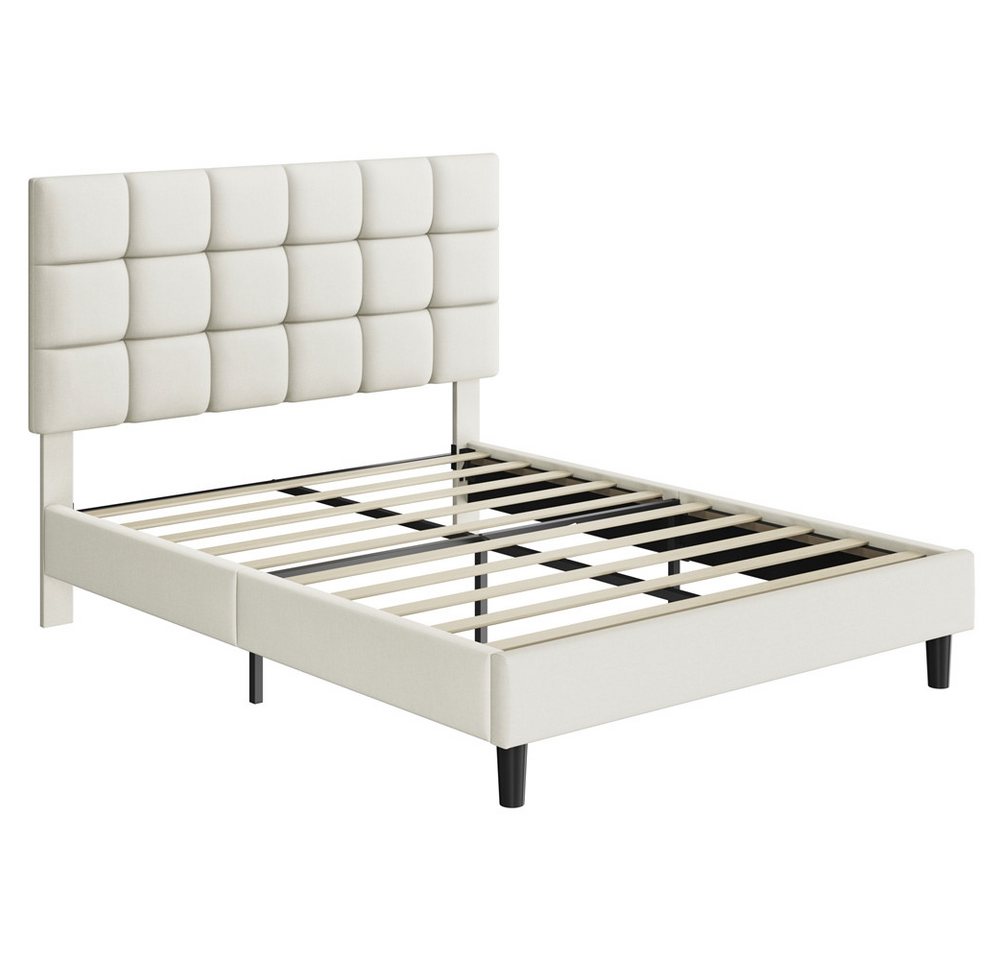 Yaheetech Polsterbett mit höhenverstellbarem Kopfteil, Doppelbett Bettgestell mit Lattenrost, 160 x 200 cm – Bild 2 von 5
