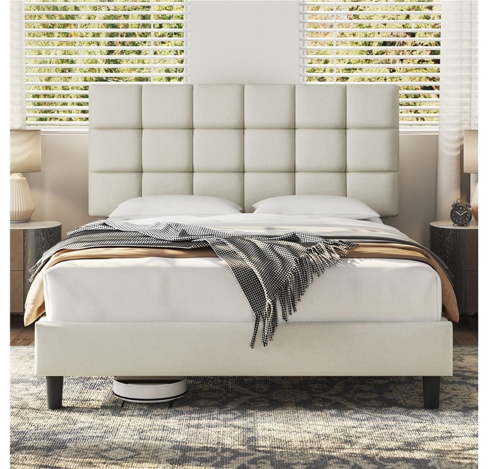 Yaheetech Polsterbett mit höhenverstellbarem Kopfteil, Doppelbett Bettgestell mit Lattenrost, 160 x 200 cm – Bild 3 von 5
