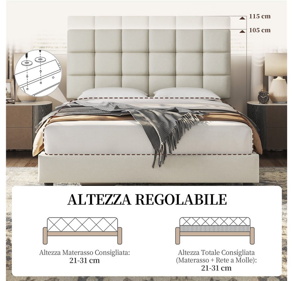 Yaheetech Polsterbett mit höhenverstellbarem Kopfteil, Doppelbett Bettgestell mit Lattenrost, 160 x 200 cm – Bild 5 von 5