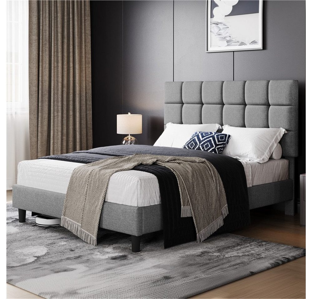 Yaheetech Polsterbett mit höhenverstellbarem Kopfteil, Doppelbett Bettgestell mit Lattenrost, 160 x 200 cm – Bild 3 von 5