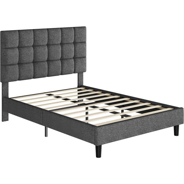 Yaheetech Polsterbett mit höhenverstellbarem Kopfteil, Doppelbett Bettgestell mit Lattenrost, 140 x 200 cm