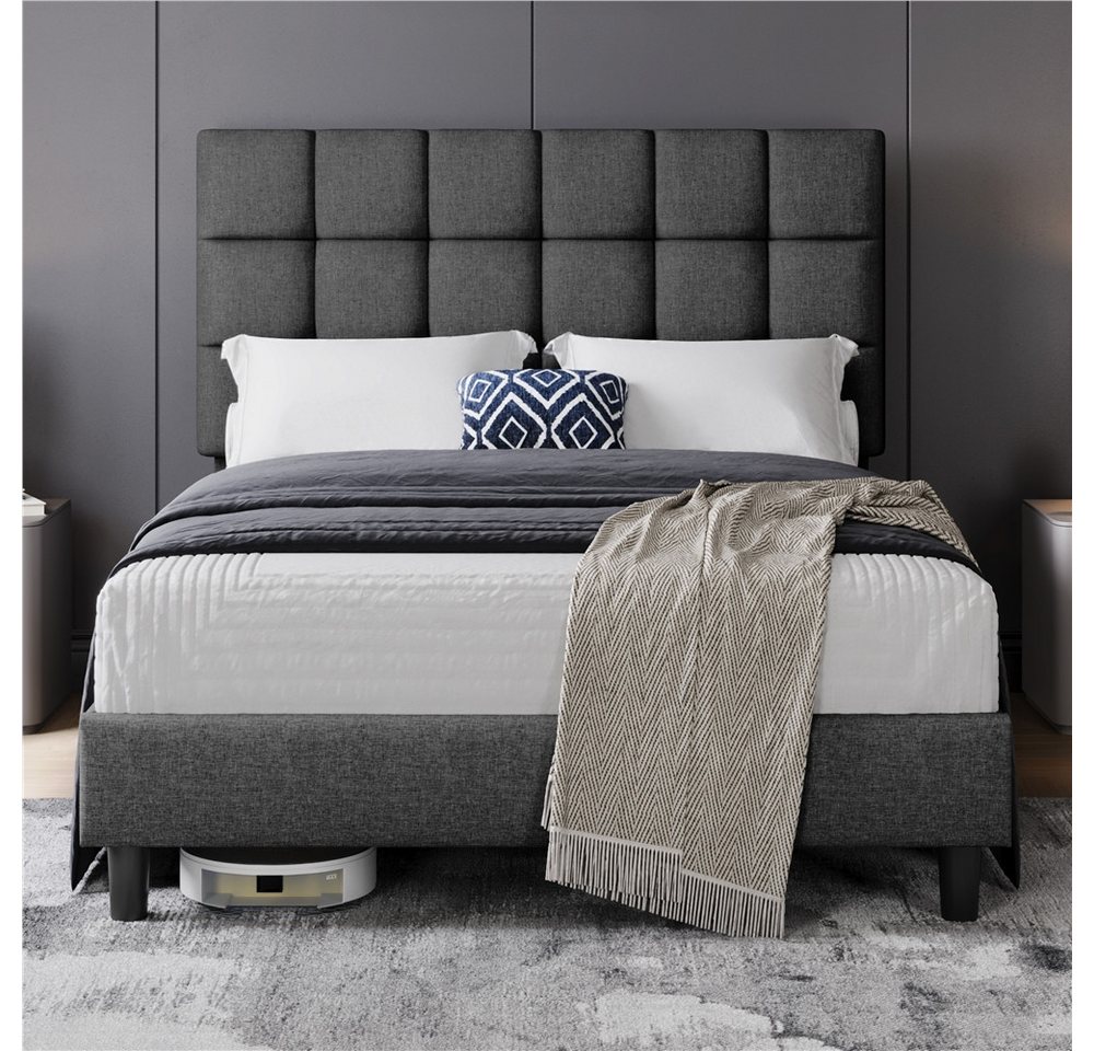 Yaheetech Polsterbett mit höhenverstellbarem Kopfteil, Doppelbett Bettgestell mit Lattenrost, 140 x 200 cm – Bild 2 von 5