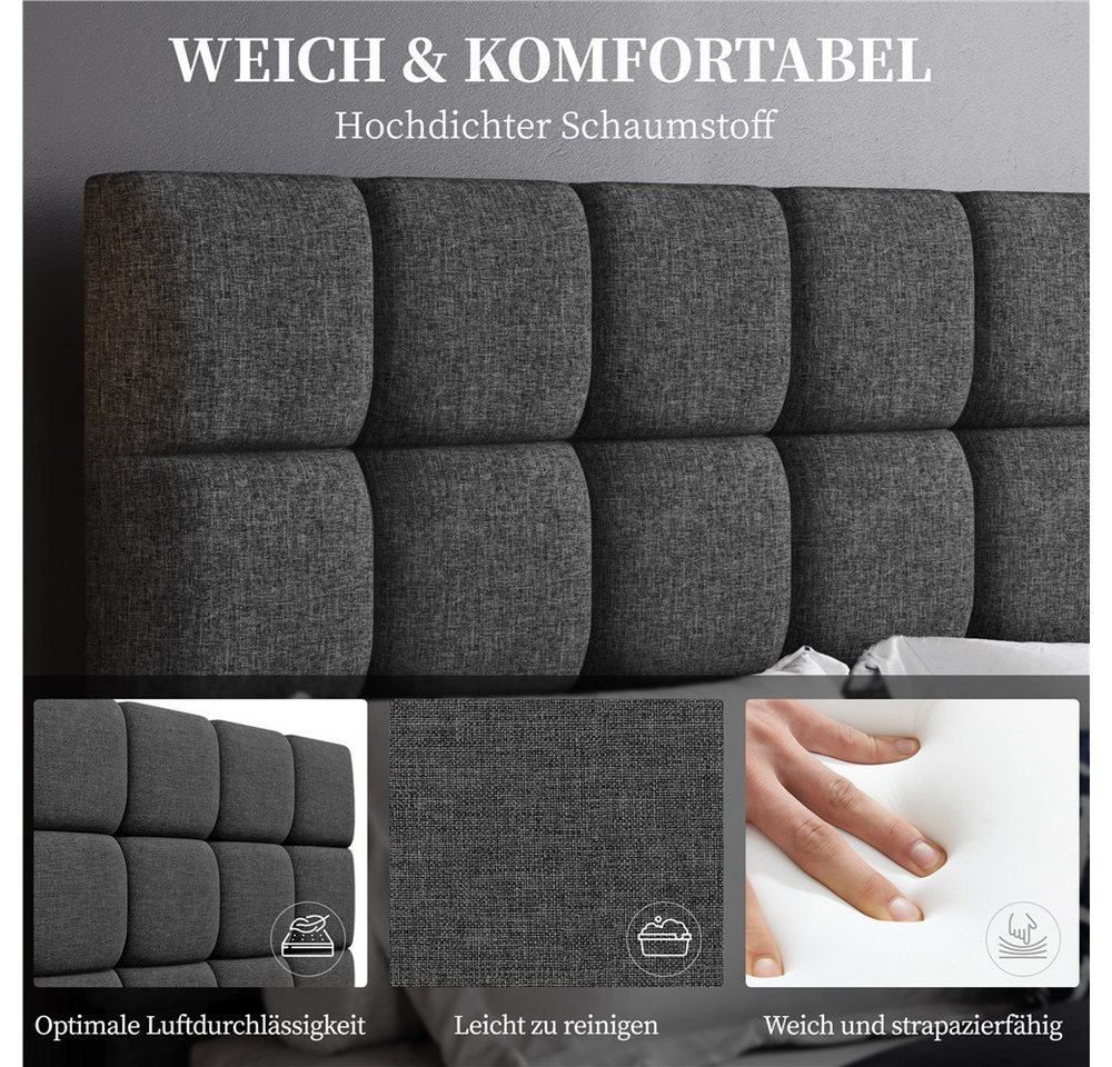 Yaheetech Polsterbett mit höhenverstellbarem Kopfteil, Doppelbett Bettgestell mit Lattenrost, 140 x 200 cm – Bild 4 von 5