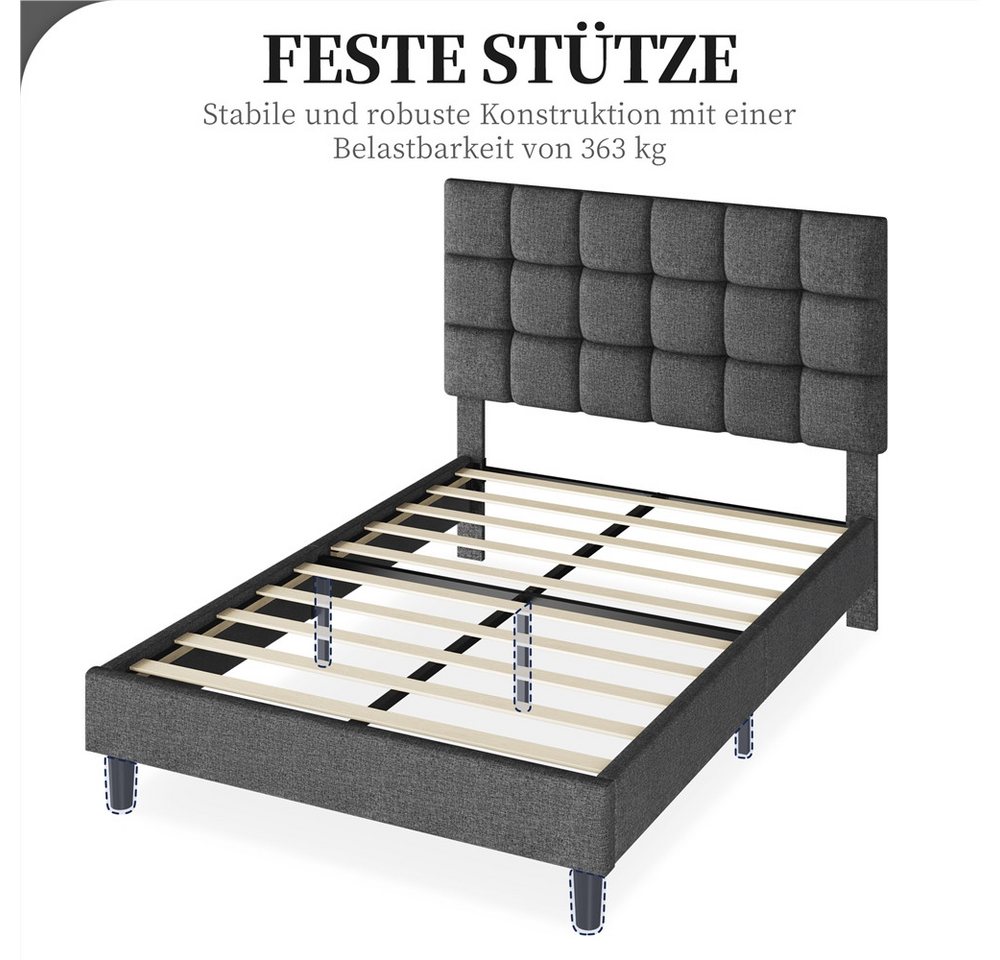 Yaheetech Polsterbett mit höhenverstellbarem Kopfteil, Doppelbett Bettgestell mit Lattenrost, 140 x 200 cm – Bild 5 von 5