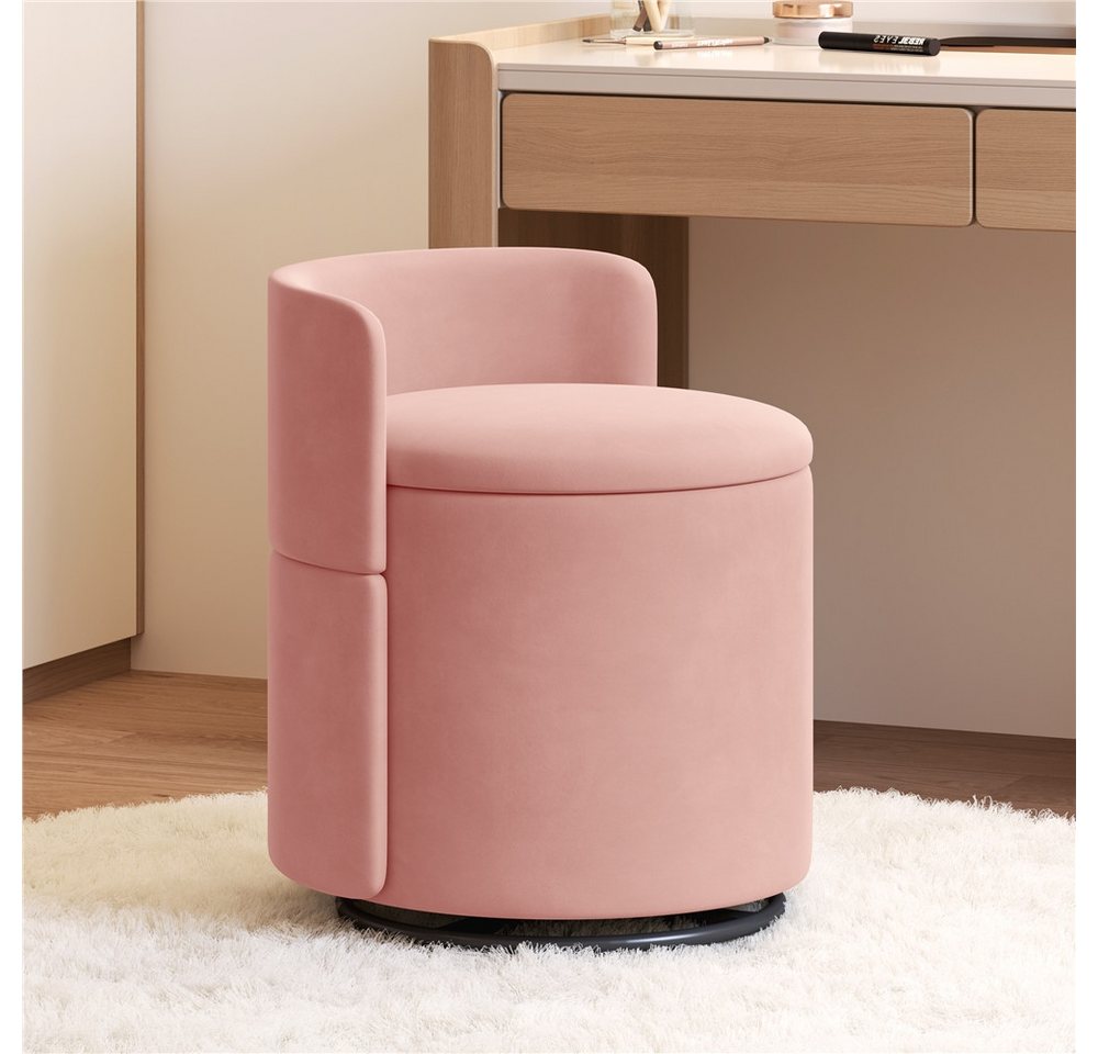 Yaheetech Polsterhocker 360° Drehbarer Sitzhocker mit Stauraum & Rückenlehne, 40 L Schminkhocker aus Samt für Wohnzimmer – Bild 3 von 5
