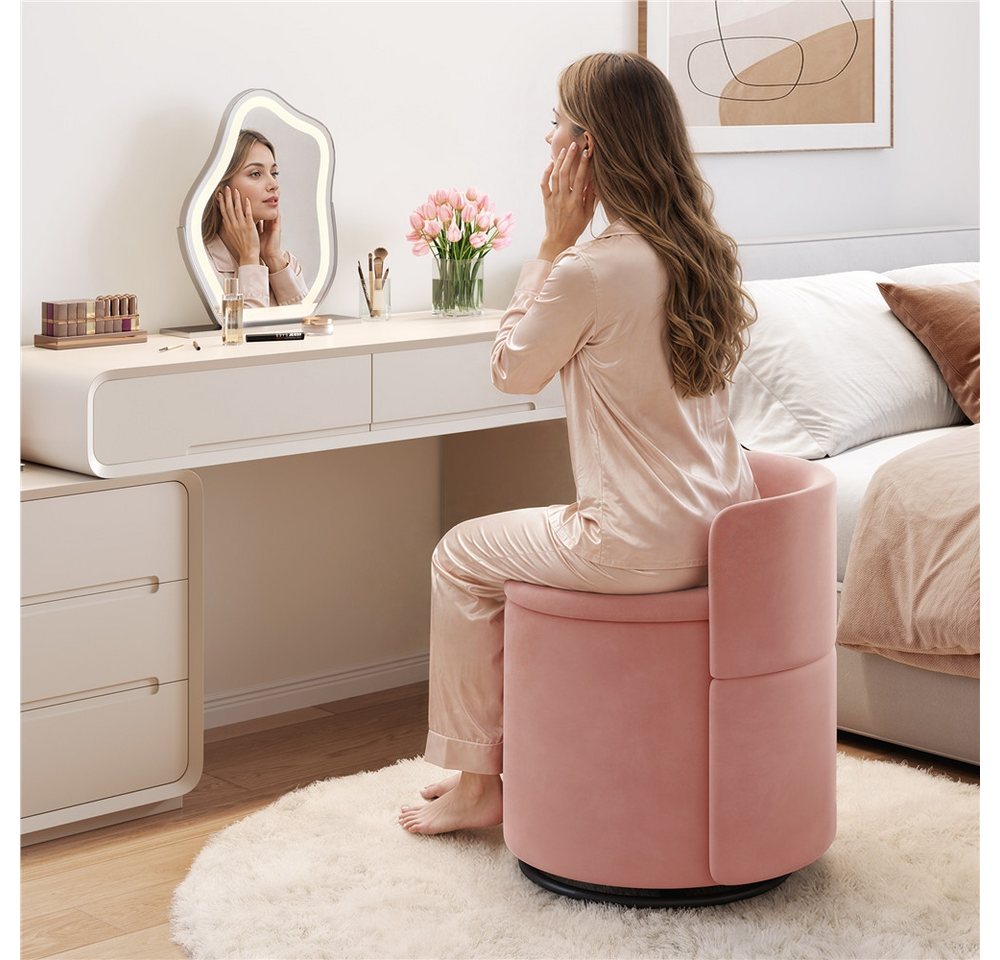 Yaheetech Polsterhocker 360° Drehbarer Sitzhocker mit Stauraum & Rückenlehne, 40 L Schminkhocker aus Samt für Wohnzimmer – Bild 4 von 5