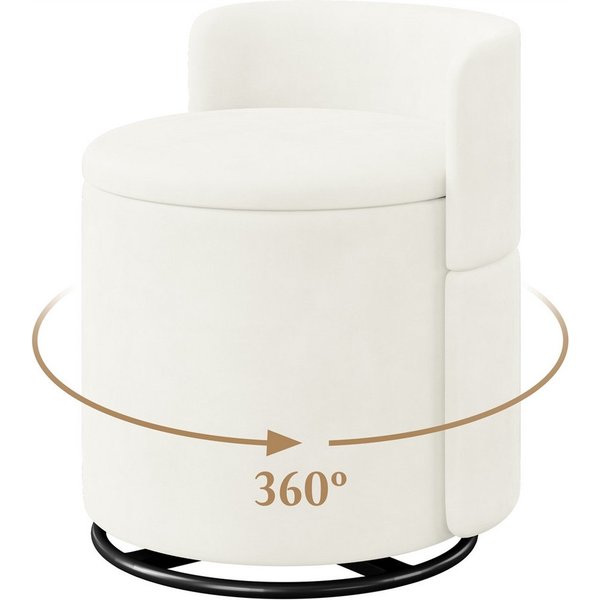 Yaheetech Polsterhocker 360° Drehbarer Sitzhocker mit Stauraum & Rückenlehne, 40 L Schminkhocker aus Samt für Wohnzimmer