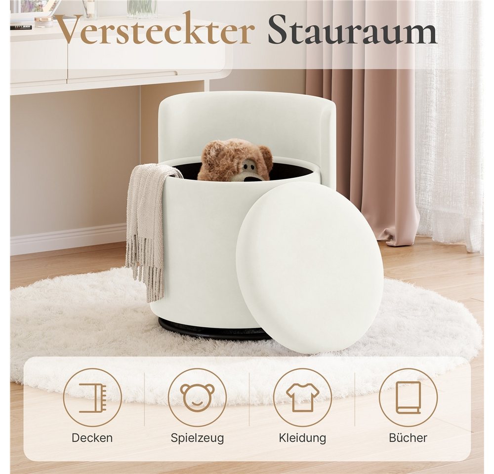 Yaheetech Polsterhocker 360° Drehbarer Sitzhocker mit Stauraum & Rückenlehne, 40 L Schminkhocker aus Samt für Wohnzimmer – Bild 2 von 5