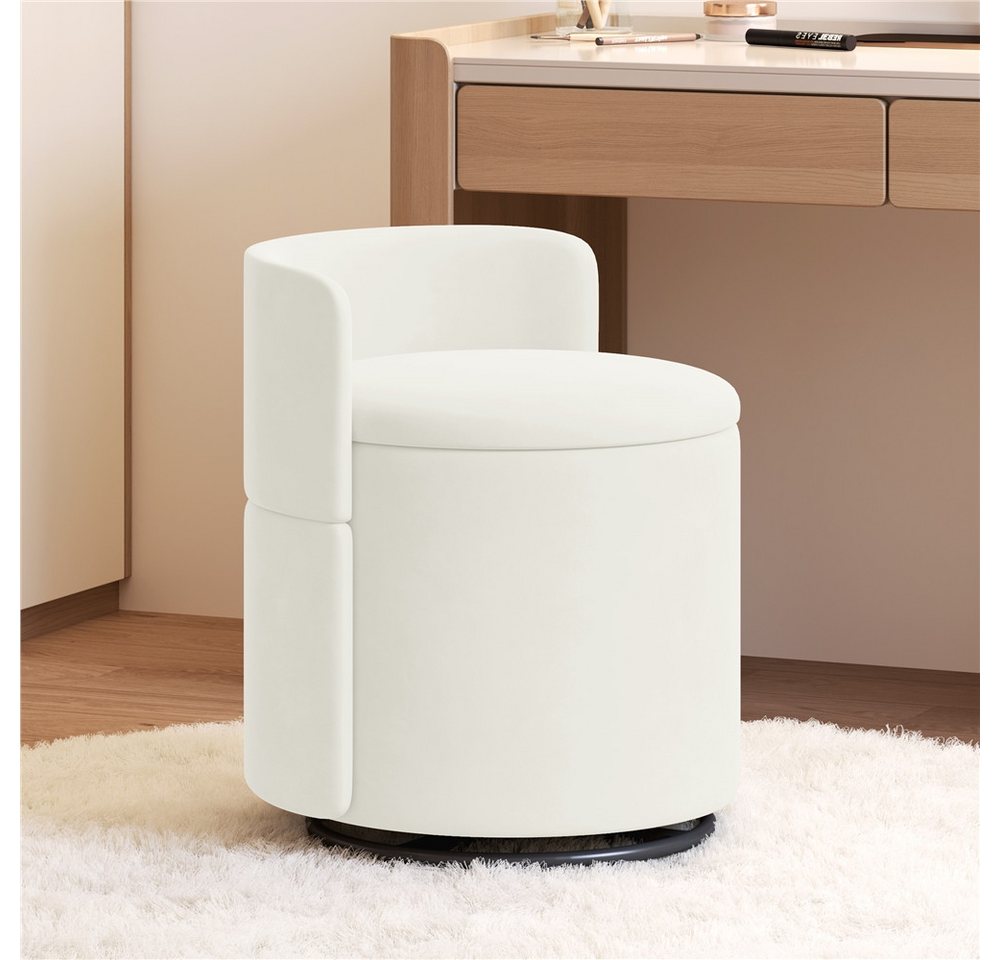 Yaheetech Polsterhocker 360° Drehbarer Sitzhocker mit Stauraum & Rückenlehne, 40 L Schminkhocker aus Samt für Wohnzimmer – Bild 3 von 5