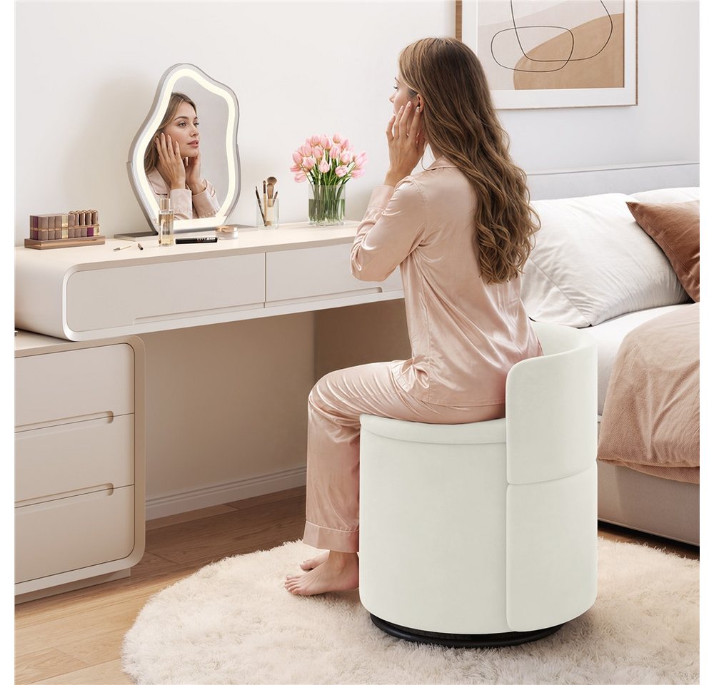 Yaheetech Polsterhocker 360° Drehbarer Sitzhocker mit Stauraum & Rückenlehne, 40 L Schminkhocker aus Samt für Wohnzimmer – Bild 4 von 5