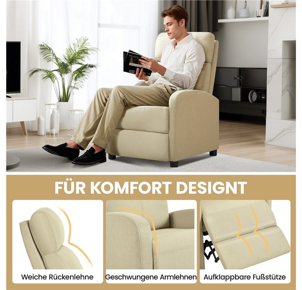 Yaheetech Relaxsessel Loungesessel mit Liegefunktion, Fernsehsessel Einzelsofa Ruhesessel mit Verstellbarer Fußstütze – Bild 5 von 5