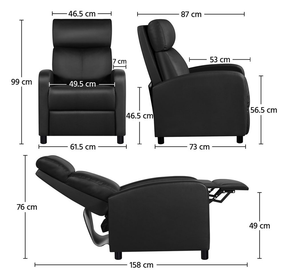 Yaheetech Relaxsessel Loungesessel mit Liegefunktion, Fernsehsessel Einzelsofa Ruhesessel mit Verstellbarer Fußstütze – Bild 4 von 5