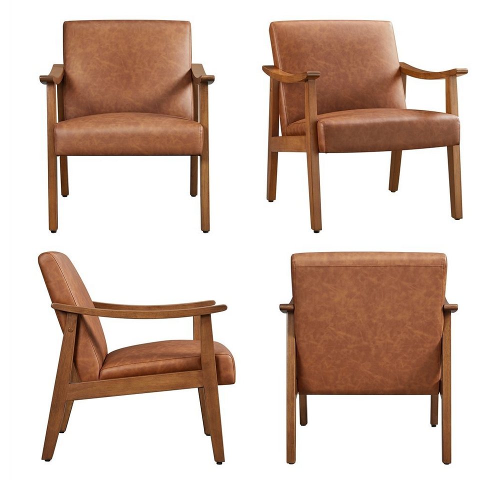 Yaheetech Relaxsessel Retro Loungesessel Einzelsofa, Loungesessel Lesesessel Kunstleder Belastbar bis 136 kg – Bild 3 von 5