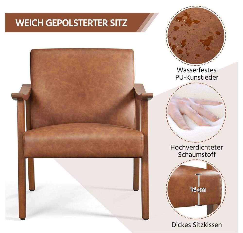 Yaheetech Relaxsessel Retro Loungesessel Einzelsofa, Loungesessel Lesesessel Kunstleder Belastbar bis 136 kg – Bild 5 von 5