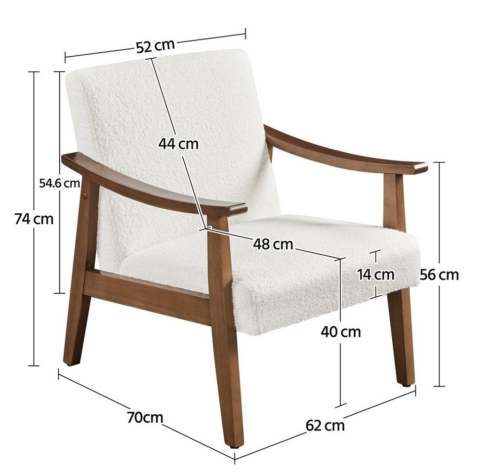 Yaheetech Relaxsessel Retro Loungesessel Einzelsofa, Loungesessel Lesesessel Boucle-Gewebe Belastbar bis 136 kg – Bild 5 von 5