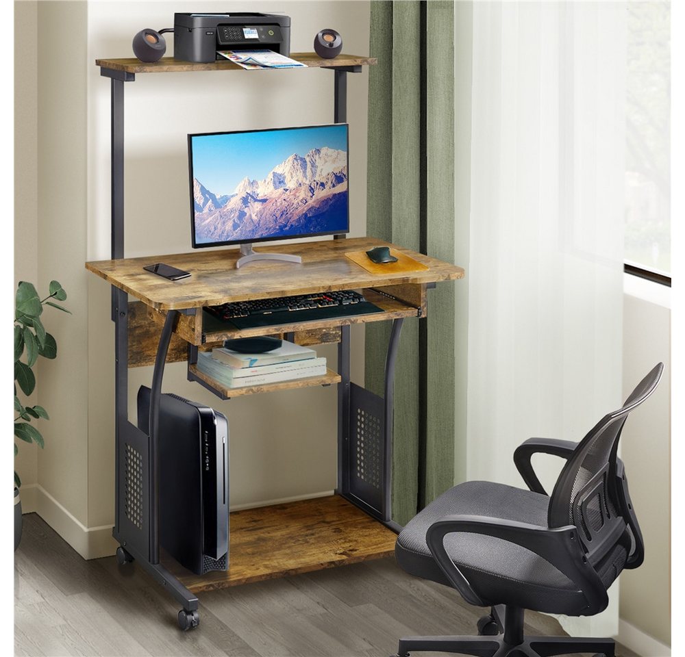 Yaheetech Schreibtisch Computertisch mit Regal & Rollen, Mehrstufiger PC-Tisch Eckschreibtisch für kleiner Raum – Bild 3 von 5