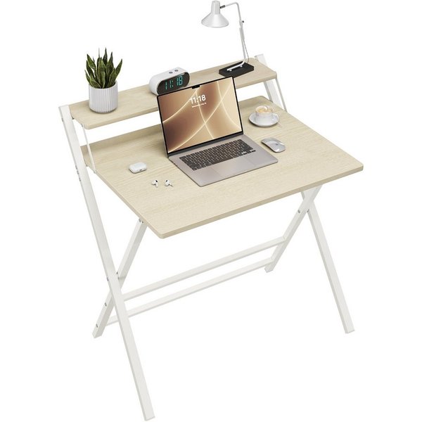 Yaheetech Schreibtisch Klappbarer Computertisch mit kleiner Ablage, Bürotisch Laptop-Tisch PC-Tisch Mehrschichtiger Arbeitstisch
