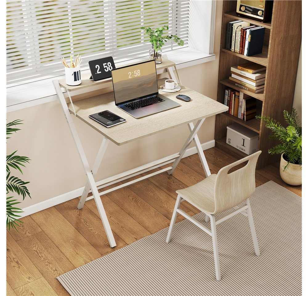 Yaheetech Schreibtisch Klappbarer Computertisch mit kleiner Ablage, Bürotisch Laptop-Tisch PC-Tisch Mehrschichtiger Arbeitstisch – Bild 2 von 5