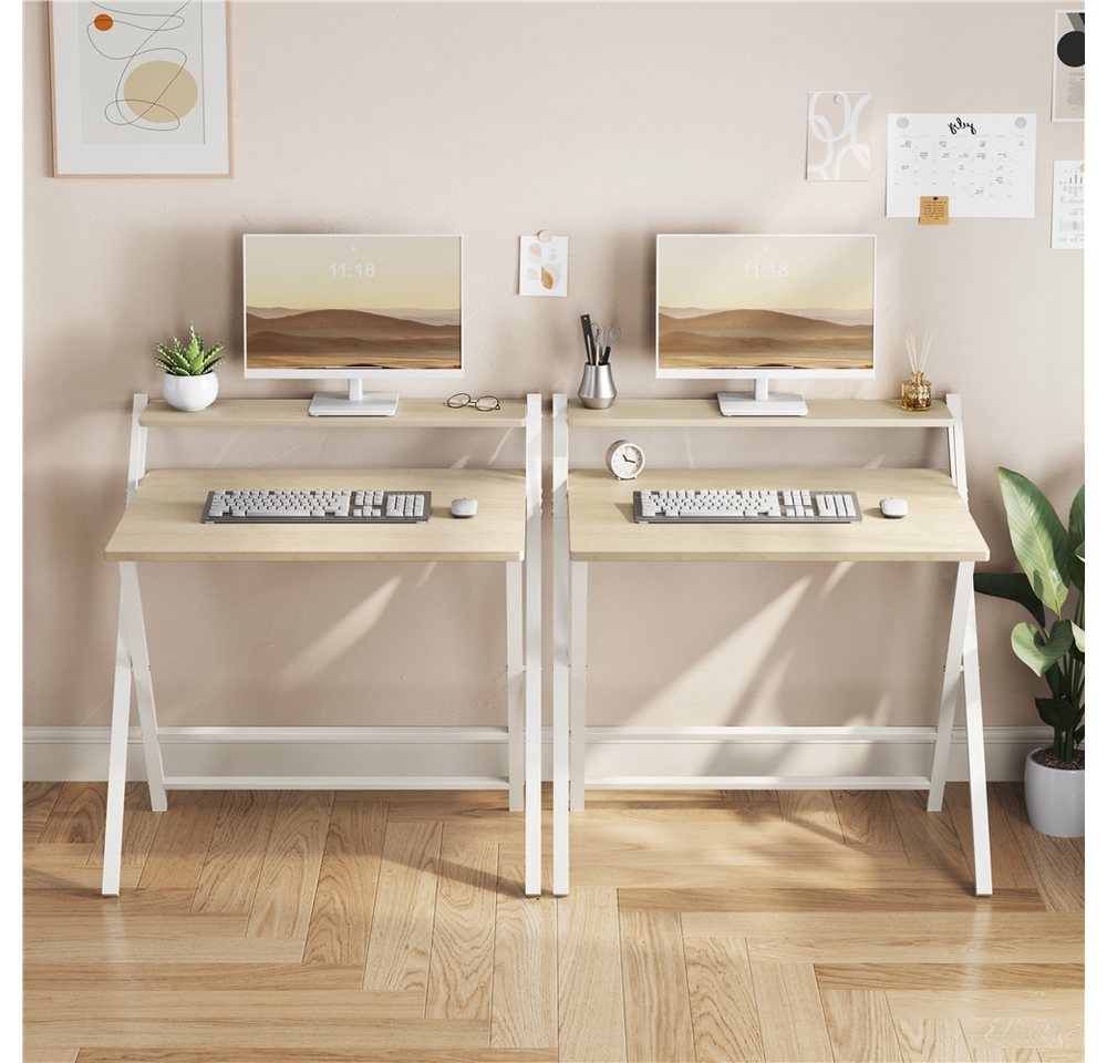 Yaheetech Schreibtisch Klappbarer Computertisch mit kleiner Ablage, Bürotisch Laptop-Tisch PC-Tisch Mehrschichtiger Arbeitstisch – Bild 3 von 5