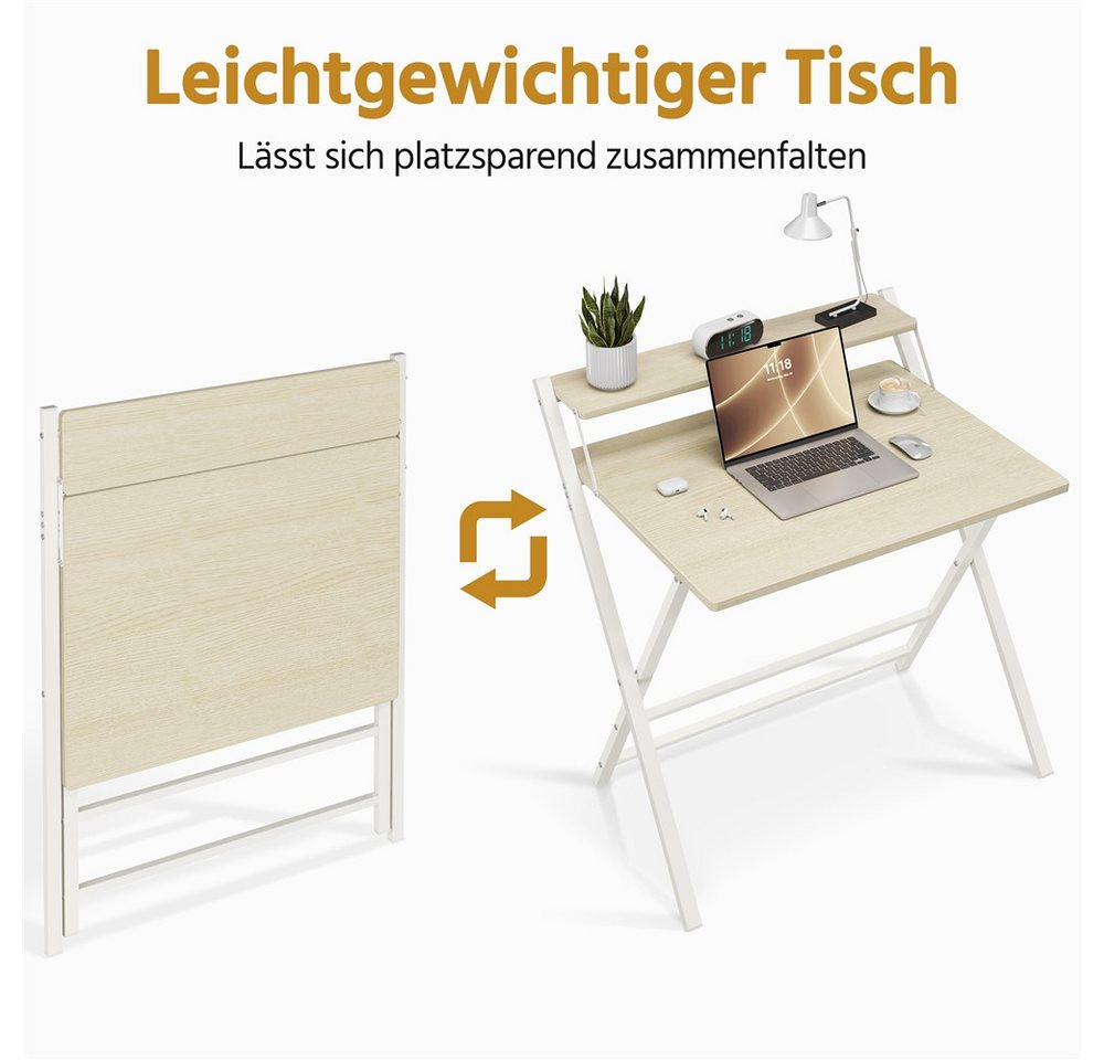 Yaheetech Schreibtisch Klappbarer Computertisch mit kleiner Ablage, Bürotisch Laptop-Tisch PC-Tisch Mehrschichtiger Arbeitstisch – Bild 5 von 5
