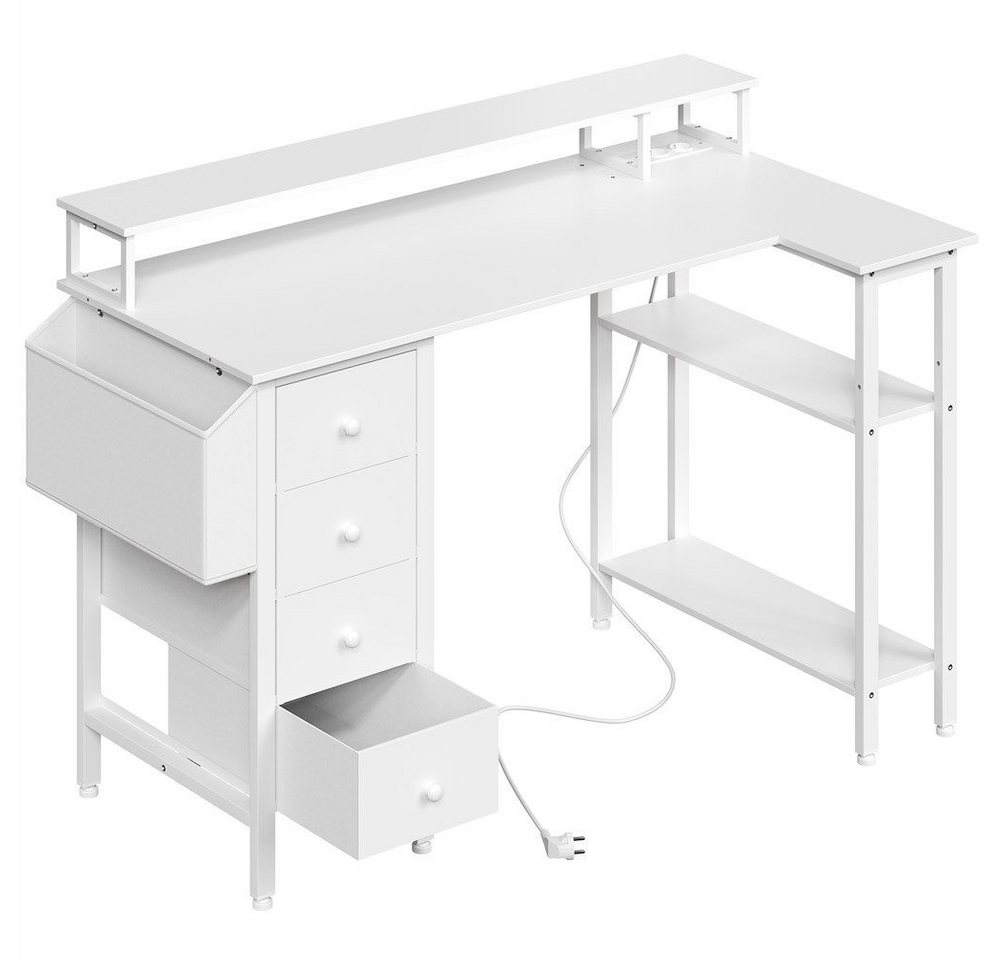 Yaheetech Schreibtisch L-förmiger Computertisch 120/140cm (B), mit Monitorhalterung & Steckdose & 4 Schubladen & Aufbewahrungstasche – Bild 2 von 5