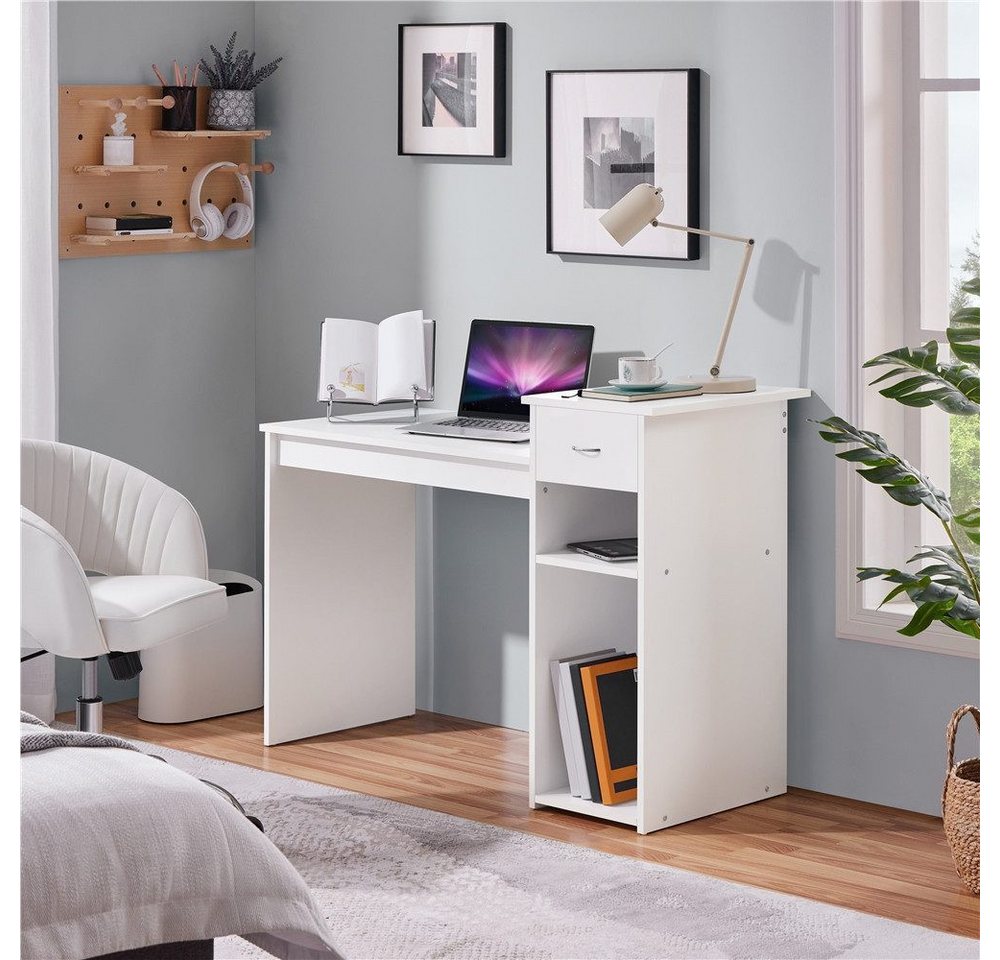 Yaheetech Schreibtisch mit offenen Ablagefächern & Schublade, Arbeitstisch Computertisch für Homeoffice – Bild 3 von 5