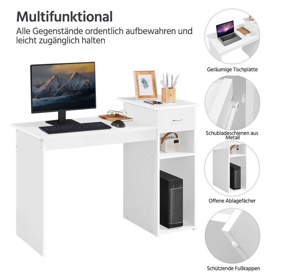 Yaheetech Schreibtisch mit offenen Ablagefächern & Schublade, Arbeitstisch Computertisch für Homeoffice – Bild 5 von 5